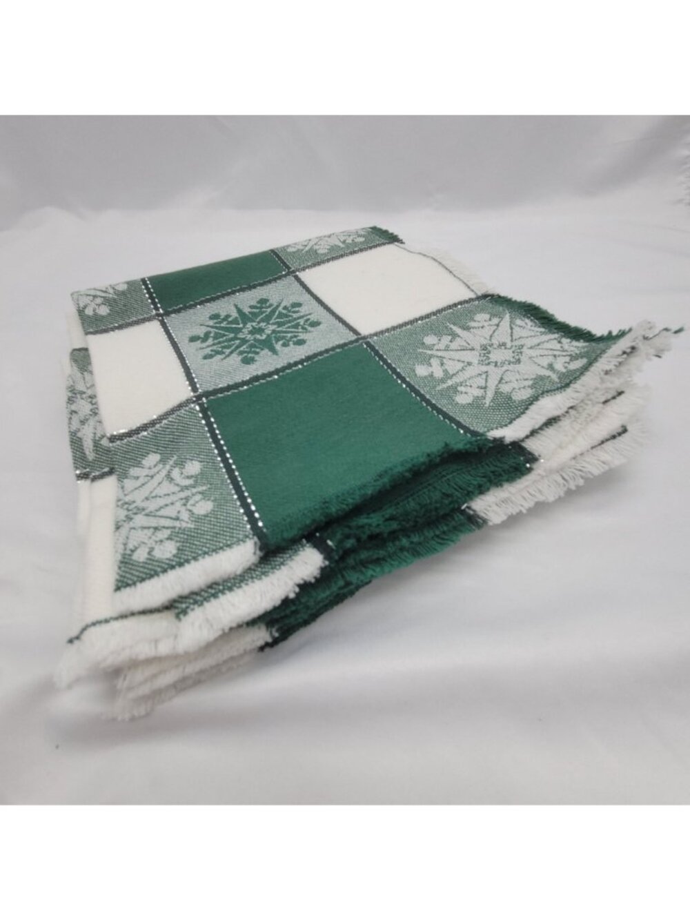 Vtg Green Checker Snowflake Cloth Napkins Set Of Six 15"x14" Woven Fabric Winter - Picture 6 of 9